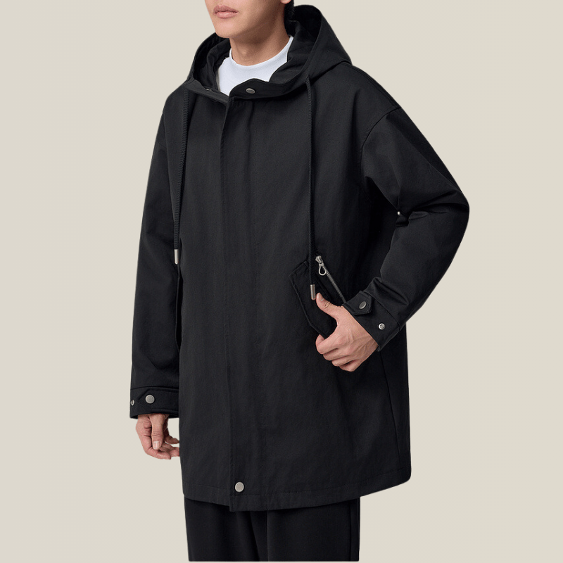 Manteau Trench Noir Capuche Homme