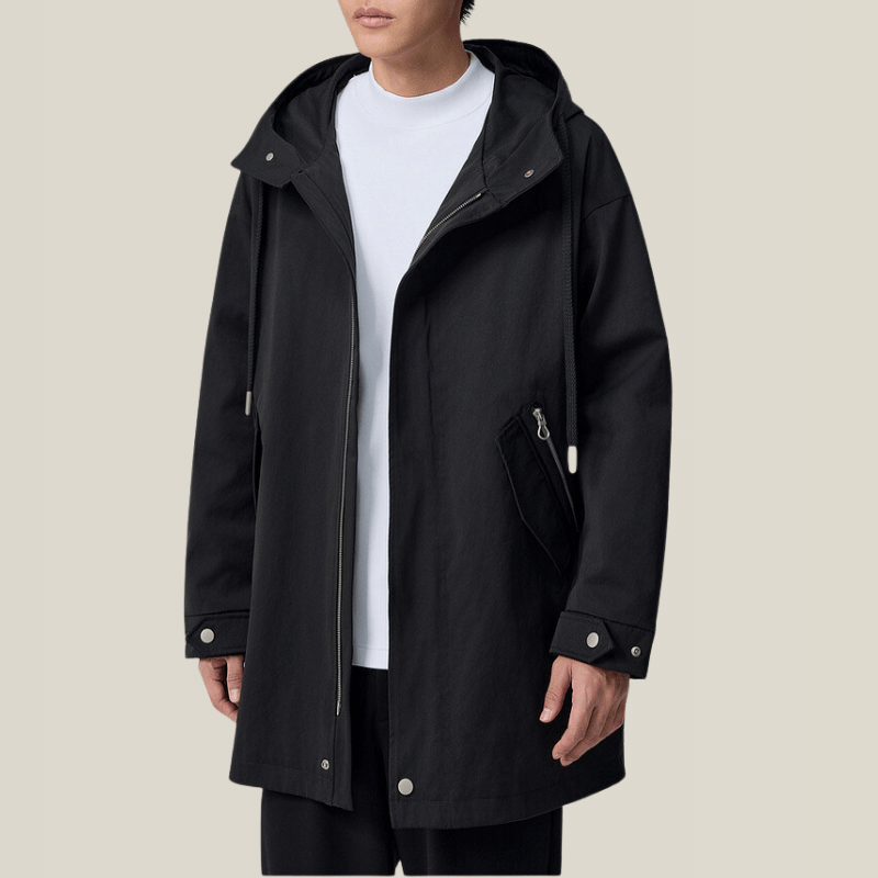 Manteau Trench Noir Capuche Homme