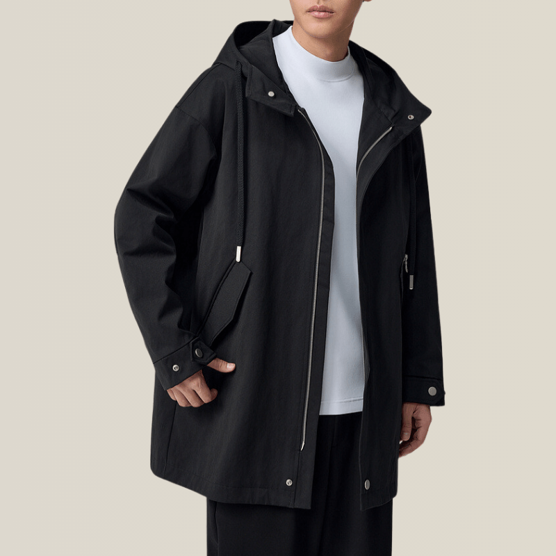 Manteau Trench Noir Capuche Homme