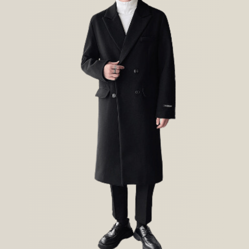 Trench Basique Long à Double Boutonnage Pour Hommes