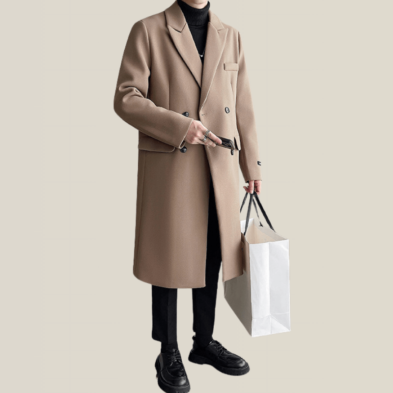 Trench Basique Long à Double Boutonnage Pour Hommes