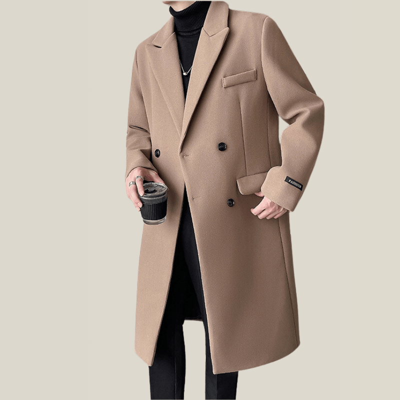 Trench Basique Long à Double Boutonnage Pour Hommes