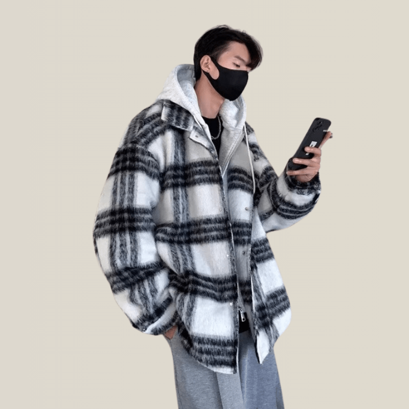 Trench Carreaux Noir Homme