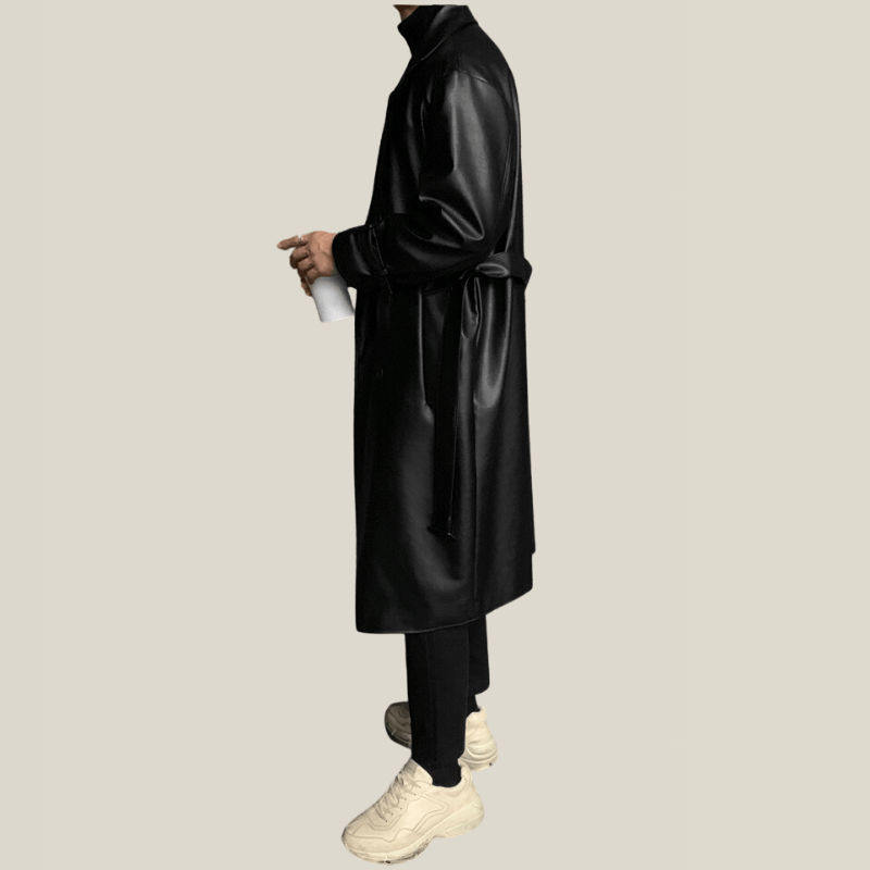Trench Coat Cuir Noir Long Homme