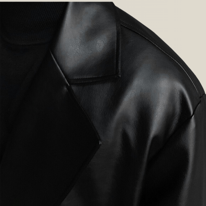 Trench Coat Cuir Noir Long Homme