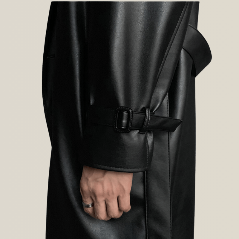 Trench Coat Cuir Noir Long Homme