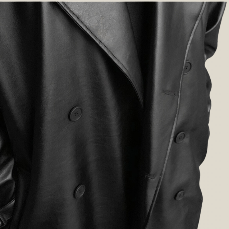 Trench Coat Cuir Noir Long Homme